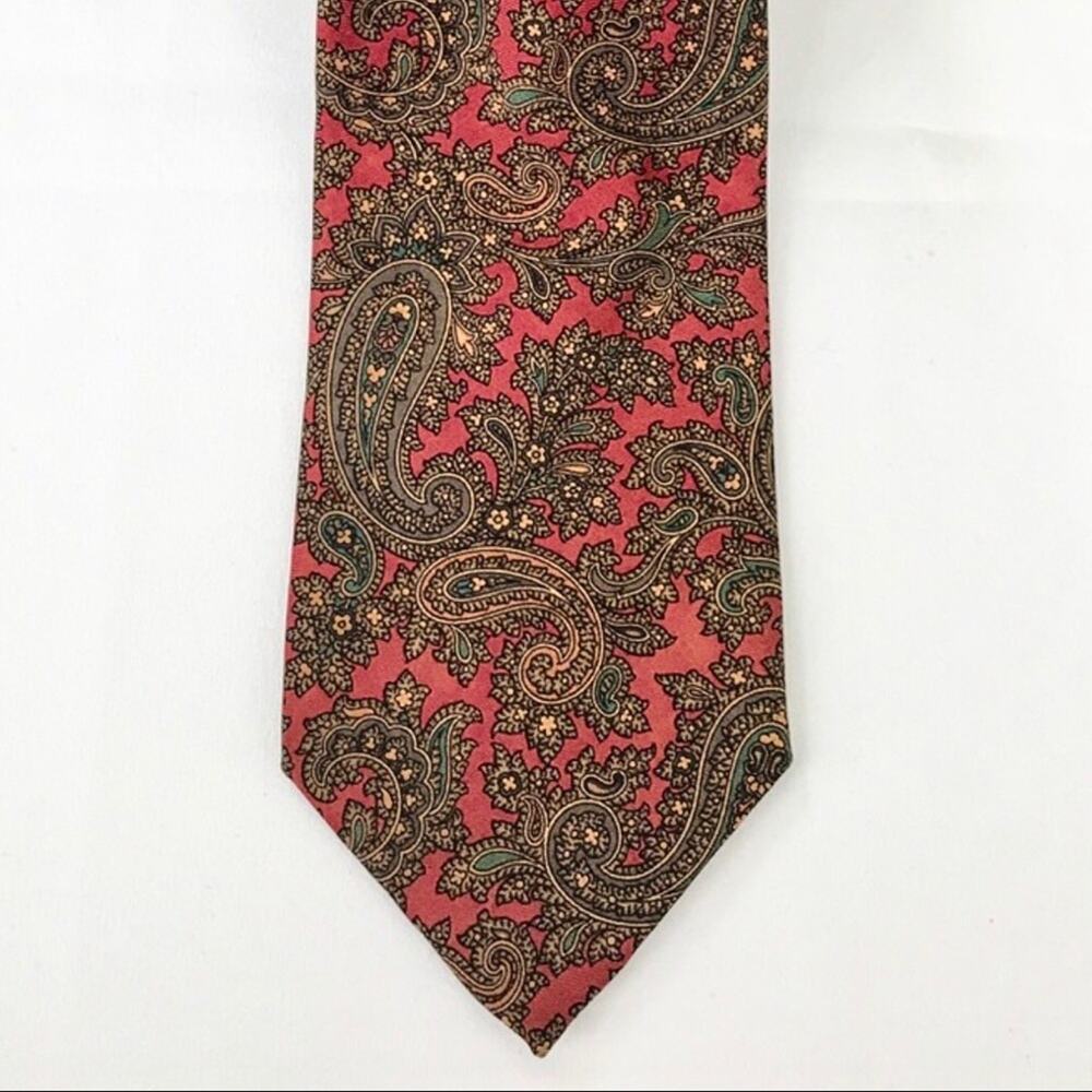 Robert Talbott Red & Brown Silk Paisley Tie Italian Hand Sewn
